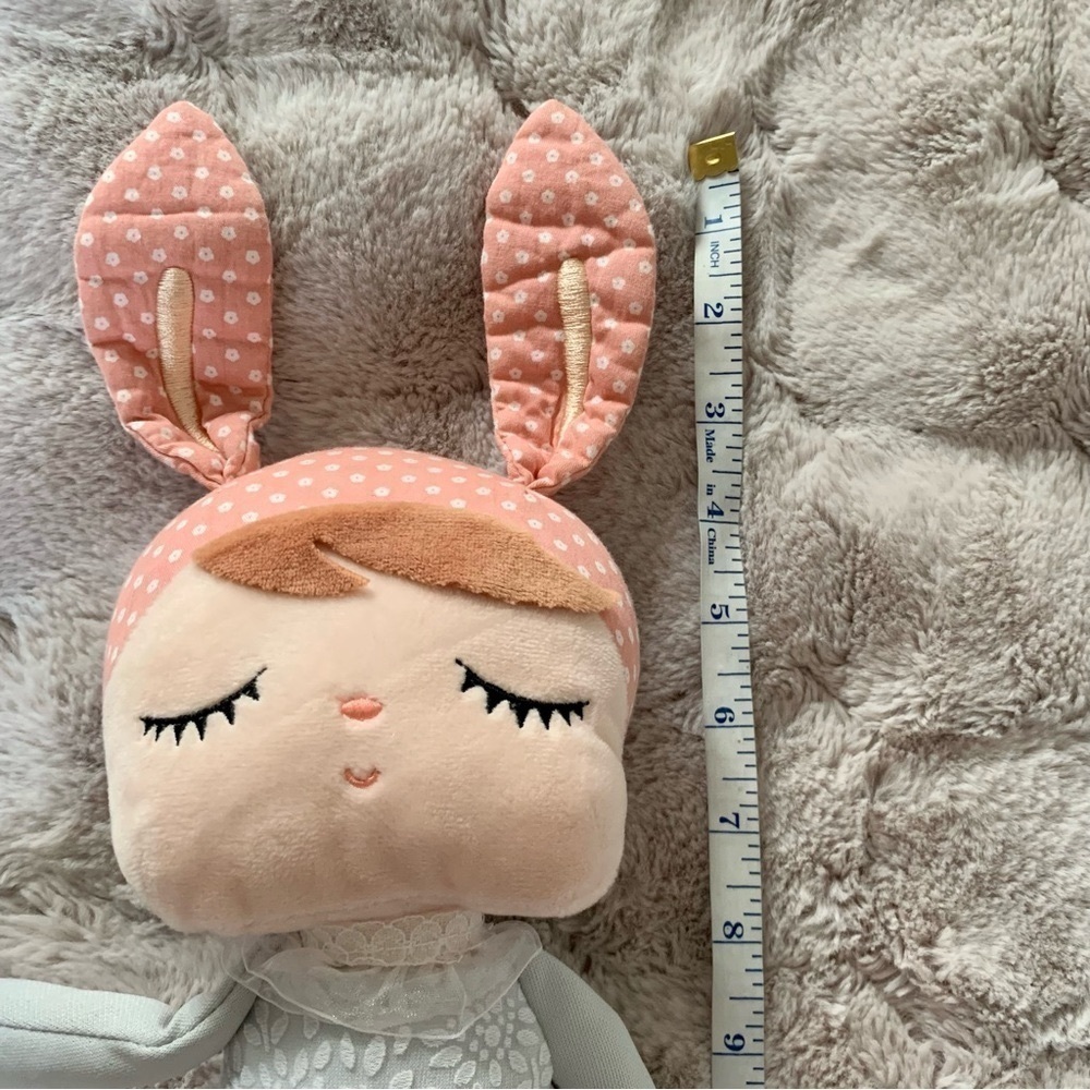 Metoo Angela Plush Doll Cloth Soft Gray Dress Pink Bunny Ears 14" - Picture 3 of 15
